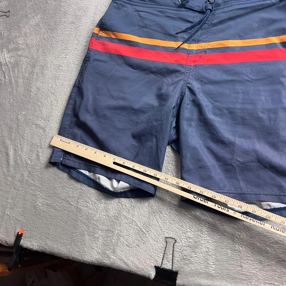Fair Harbor Mens Navy Blue Striped Board Shorts Swim Trunks Size L Retro Stretch